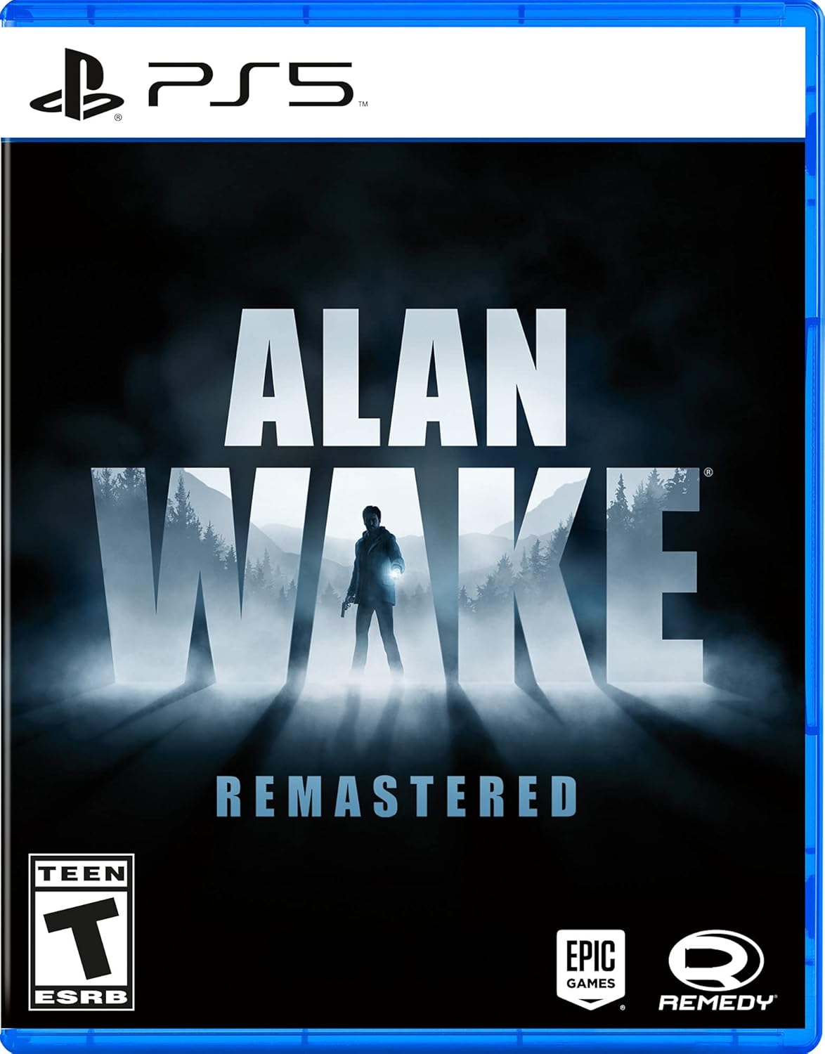 Alan Wake Remastered PS5 game cover with dark, atmospheric design.
