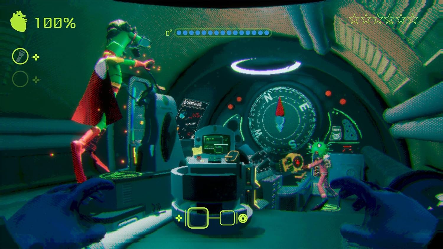 Immersive underwater adventure game scene with divers exploring a high-tech submarine environment.