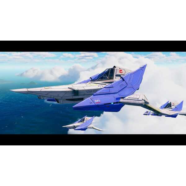 Futuristic fighter jets flying over the ocean, showcasing advanced military aircraft design and tech.