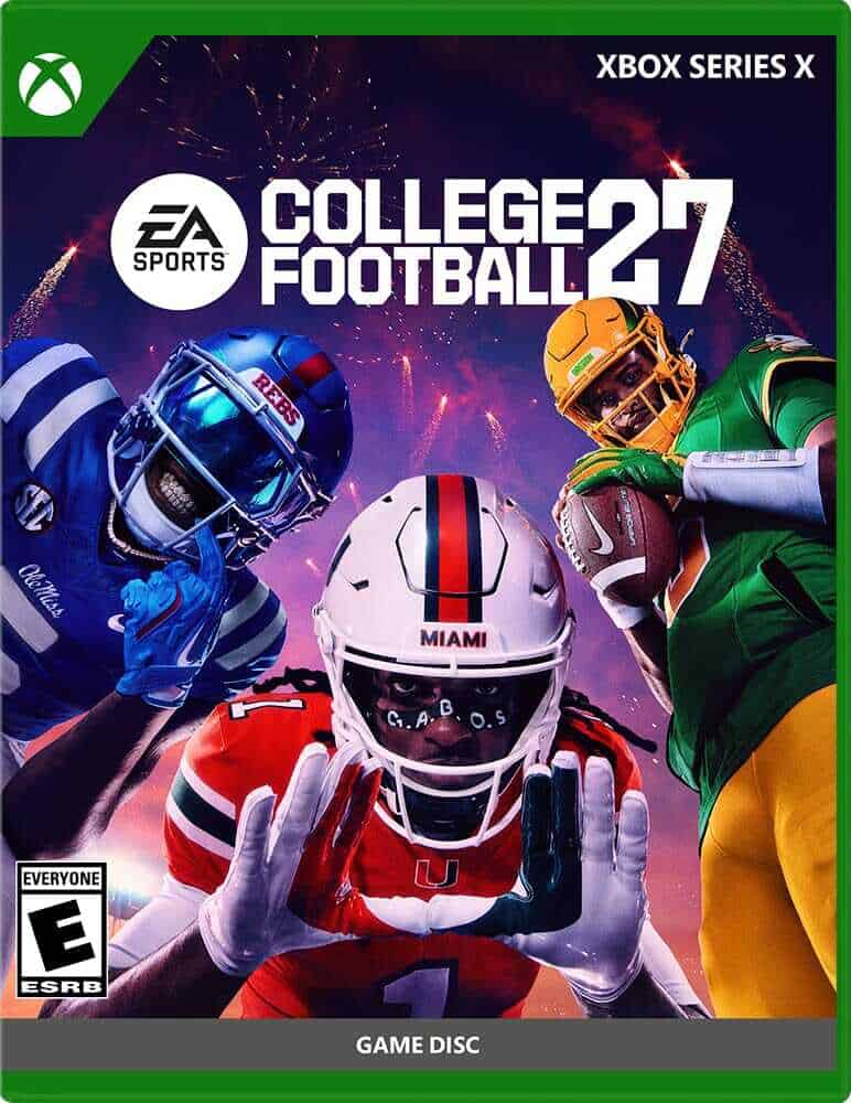EA SPORTS College Football 27 Xbox Series X game cover with players in action.