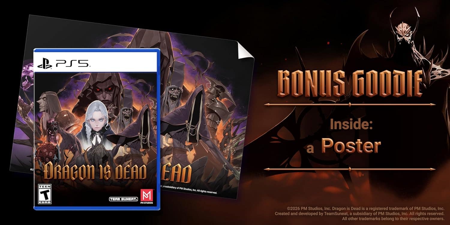 PS5 game cover for Dragon is Dead featuring dark fantasy characters.