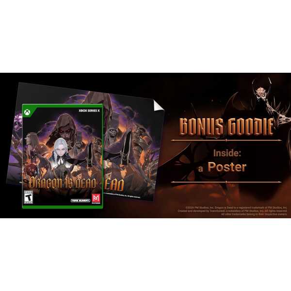 Xbox Series X game cover for Dragon is Dead featuring dark fantasy characters.