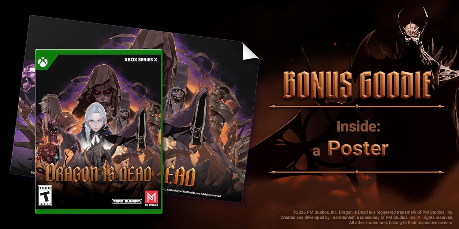 Xbox Series X game cover for Dragon is Dead featuring dark fantasy characters.
