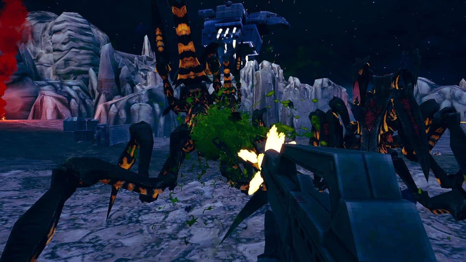Alien creatures attacking in a sci-fi game environment.