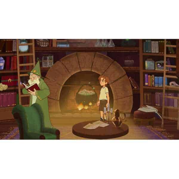 Wizard and boy in a magical library setting from Simon the Sorcerer Origins game.