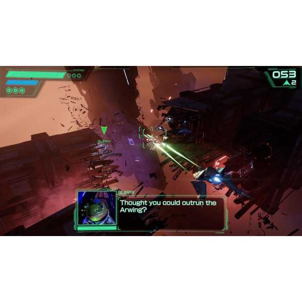 Intense space battle scene from Gameware featuring spaceship laser fire and debris.
