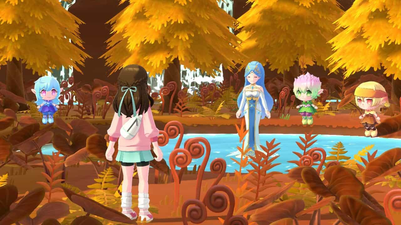 Exploring a colorful autumn forest in Harvest Moon: Home Sweet Home Special Edition.