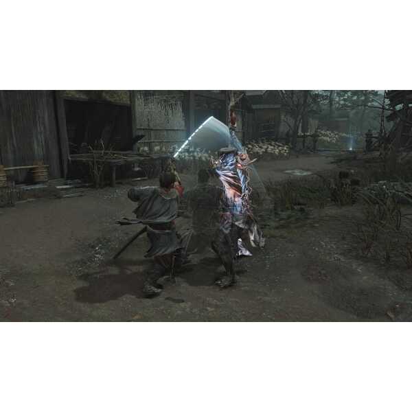 Player battles enemy with sword in Onimusha game.