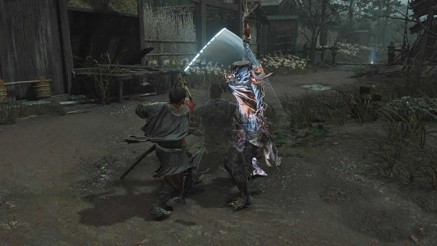 Player battles enemy with sword in Onimusha game.