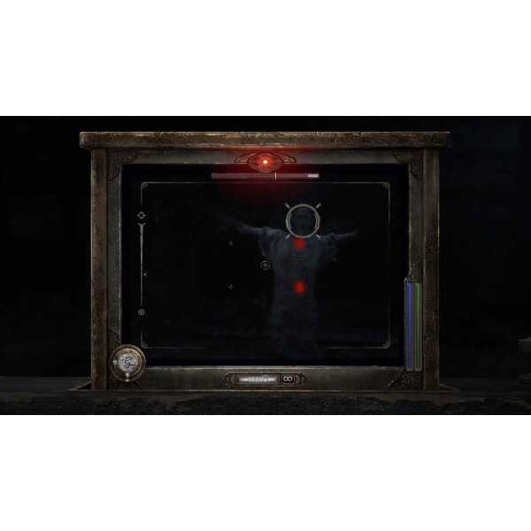 Futuristic sci-fi targeting system interface with glowing red and blue elements.