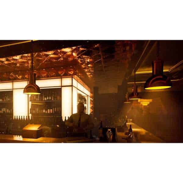 Dark bar scene from Vampire: The Masquerade - Bloodlines 2 game artwork.