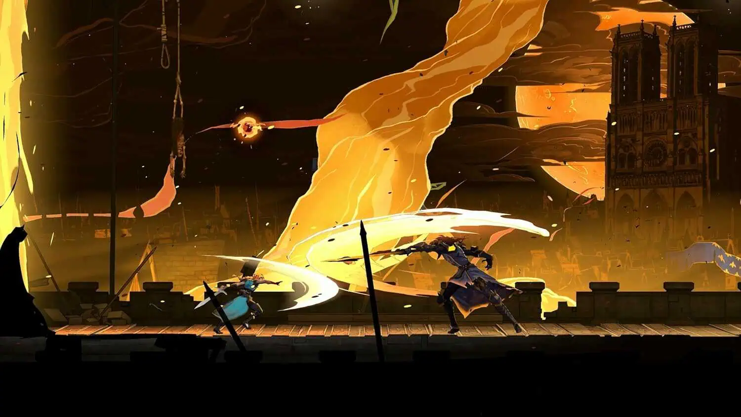 Action-packed scene from Castlevania: Belmont's Curse with heroes fighting monsters.