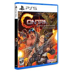 Explosive action-packed Contra Operation Galuga PS5 game cover with soldiers battling monsters.