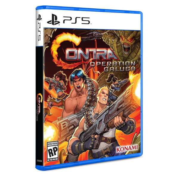 Explosive action-packed Contra Operation Galuga PS5 game cover with soldiers battling monsters.