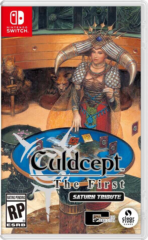Culdcept The First Saturn Tribute game cover with fantasy character and card game elements.