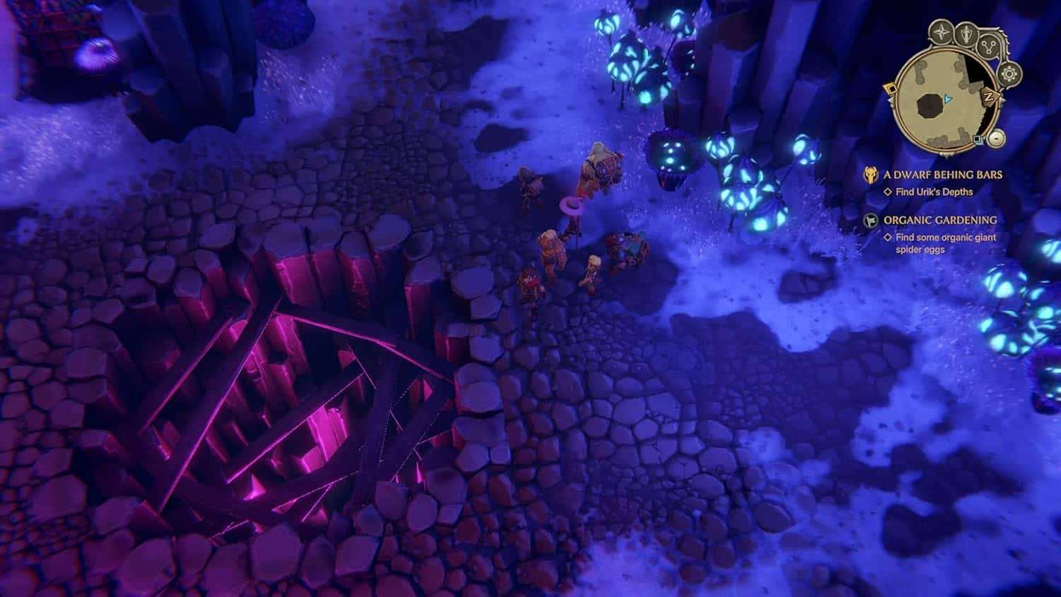 Enchanting fantasy landscape with glowing plants and mystical terrain.