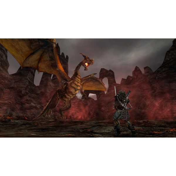 Epic dragon fight in Gothic 2 Classic with hero and fiery dragon.