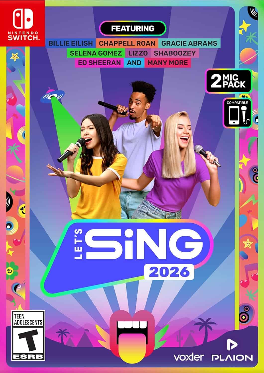 Gameware Let's Sing 2026 Nintendo Switch game cover with popular artists.