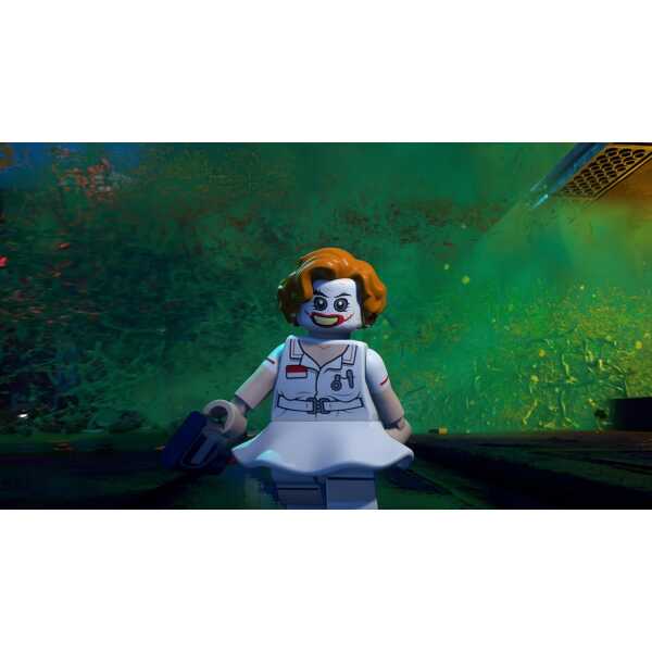 LEGO Joker minifigure from LEGO Batman set with green background.