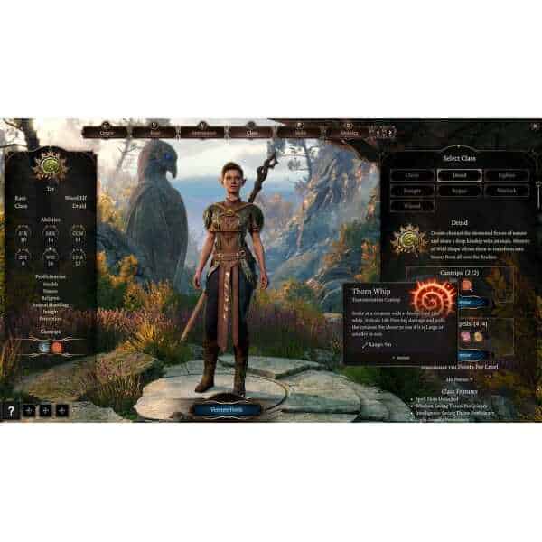 A powerful Druid character from Gameware's fantasy game, standing in a lush, mystical forest setting.