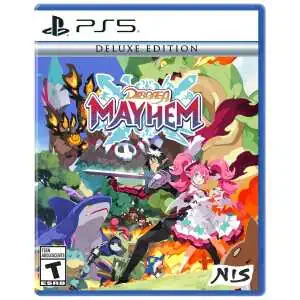 PS5 Mayhem game cover with colorful characters and monsters.