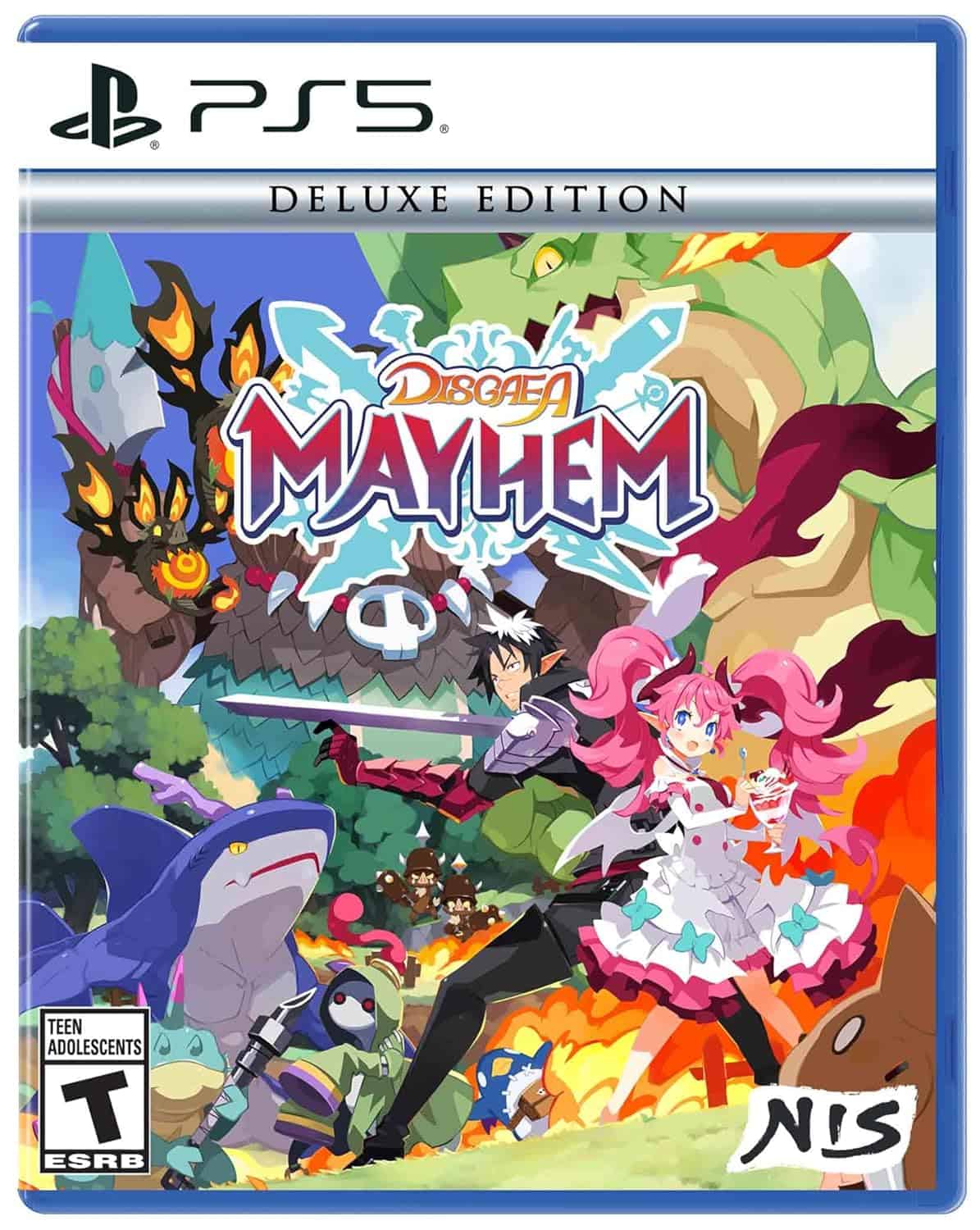 PS5 Mayhem game cover with colorful characters and monsters.