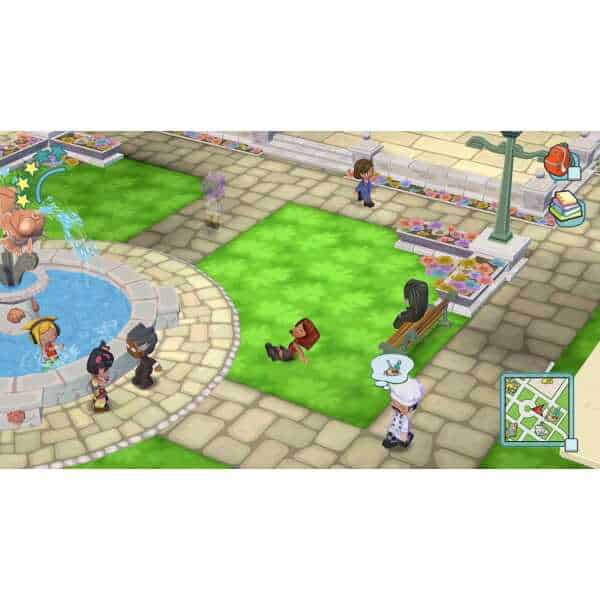 MySims Cozy Bundle gameplay with characters in a park setting.
