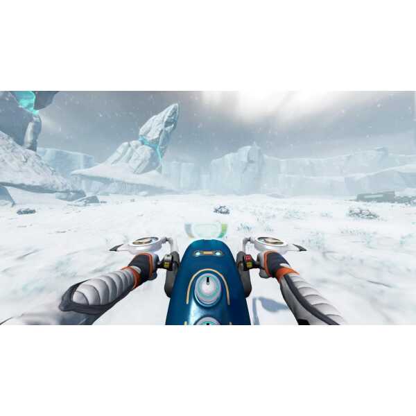 Arctic snow landscape with futuristic vehicle in a video game setting.