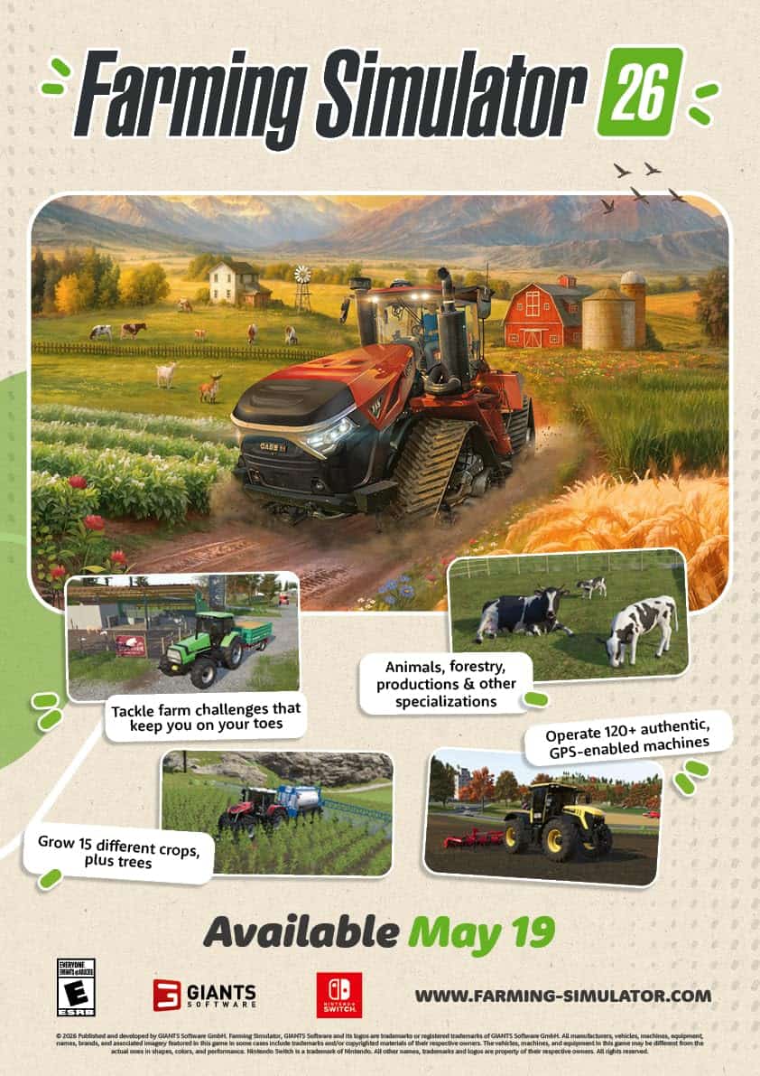 Farming Simulator 26: Realistic farming game featuring tractors, crops, and farm challenges.