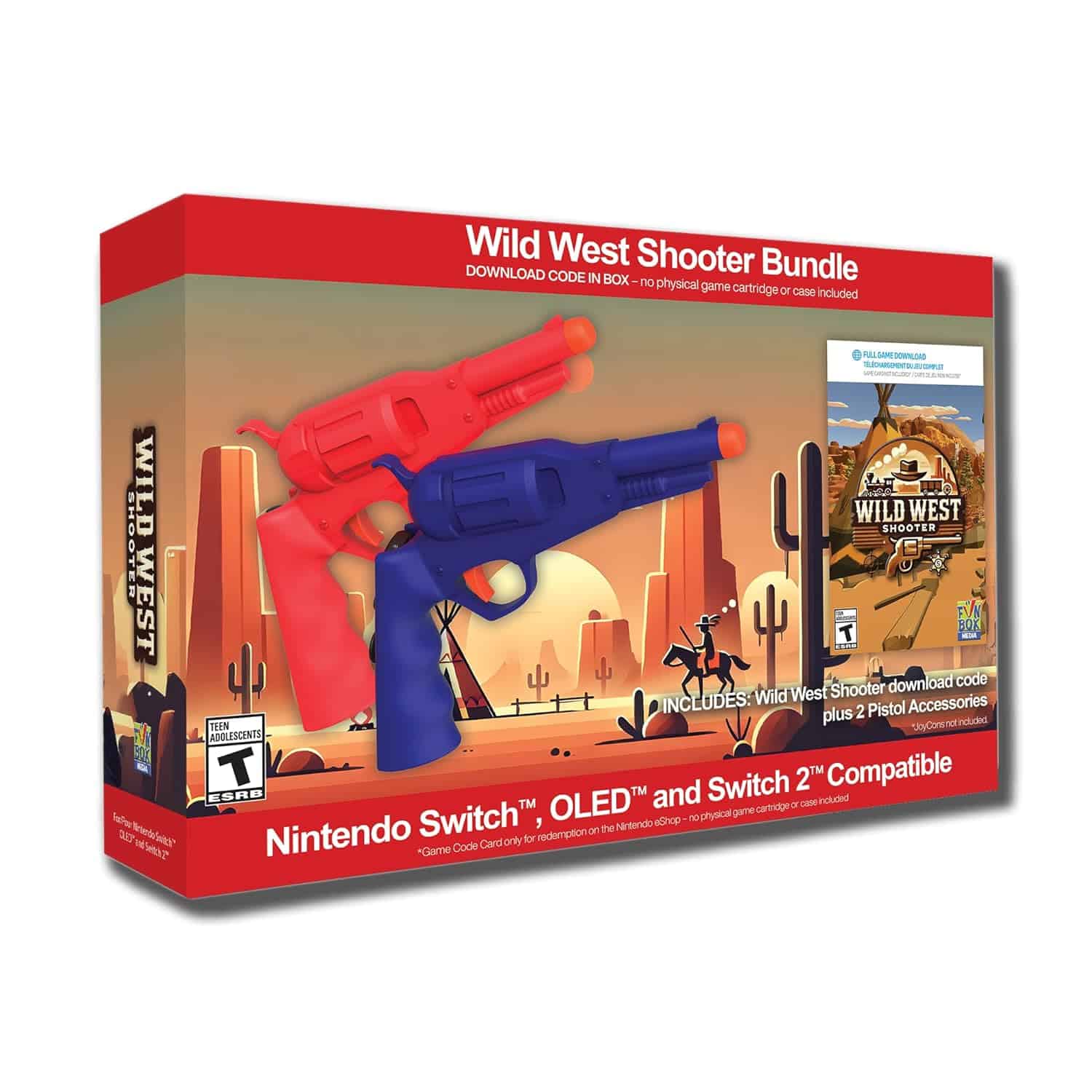 Wild West Shooter Bundle with toy guns for Nintendo Switch, includes game and accessories.
