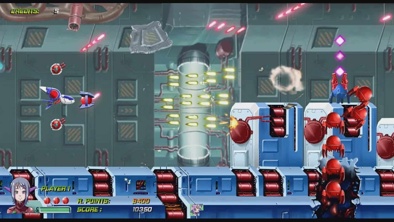Classic sci-fi shooter gameplay with colorful space battles.
