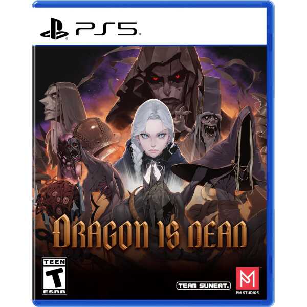 PlayStation 5 game "Dragon is Dead" featuring dark fantasy characters and horror elements.
