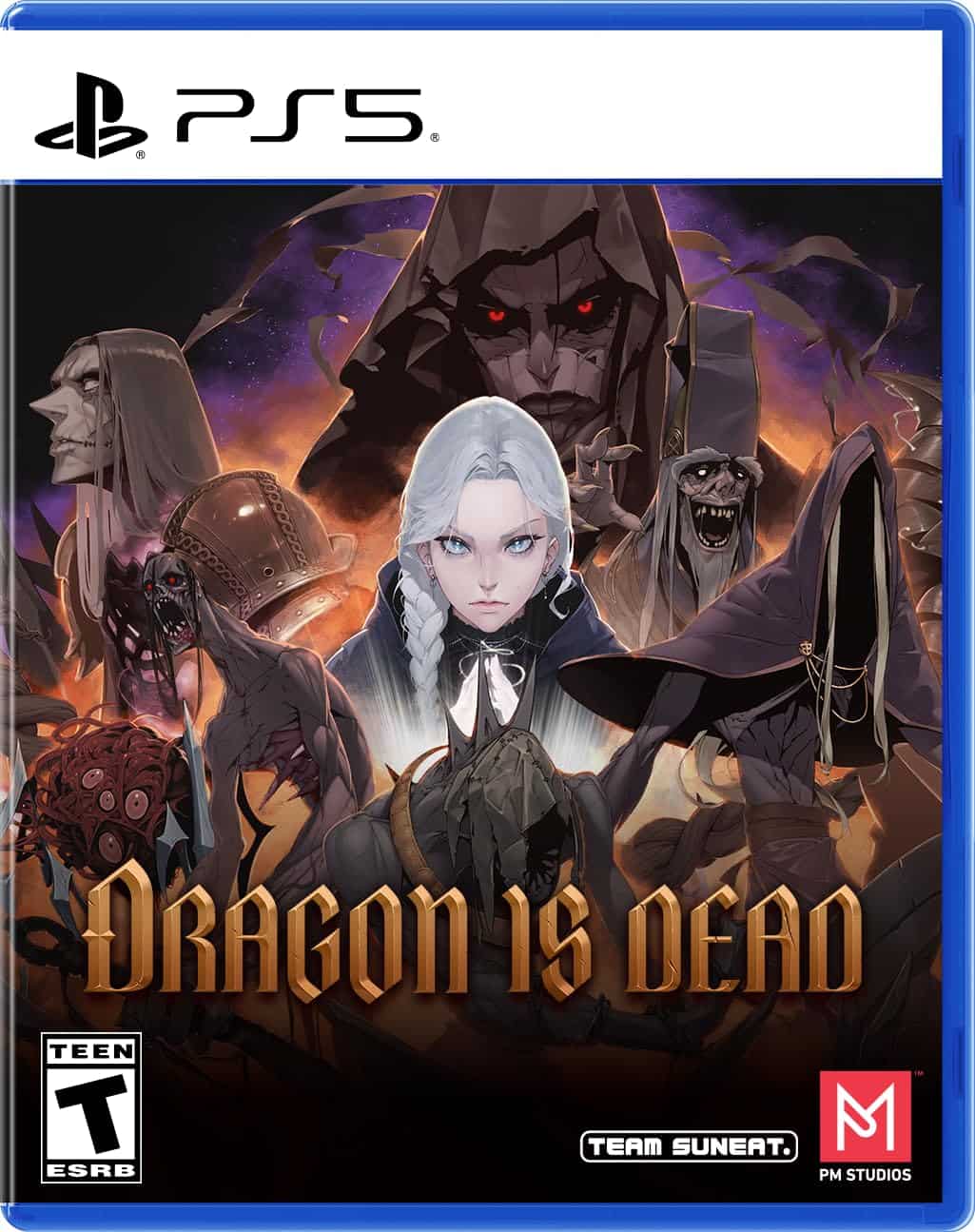 PlayStation 5 game "Dragon is Dead" featuring dark fantasy characters and horror elements.