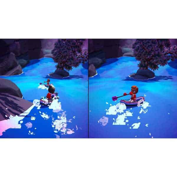 Players kayaking on a vibrant blue river in Instant Sports 2 game.