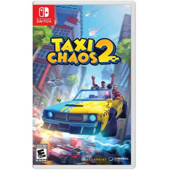 Cover art for Taxi Chaos 2 featuring a yellow taxi with two characters in a city scene.
