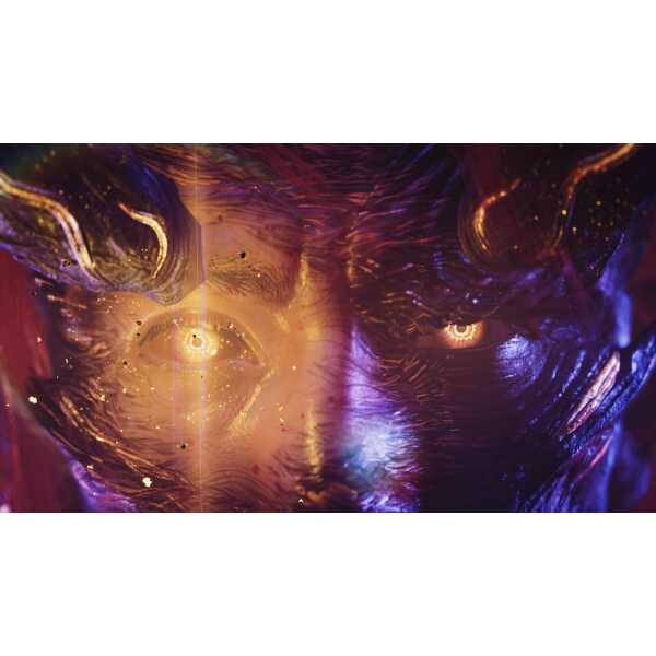 Futuristic warrior with glowing eyes from Onimusha game series.