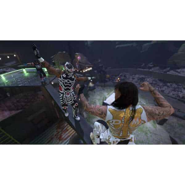 WWE 2K26 video game featuring wrestlers in a virtual arena.