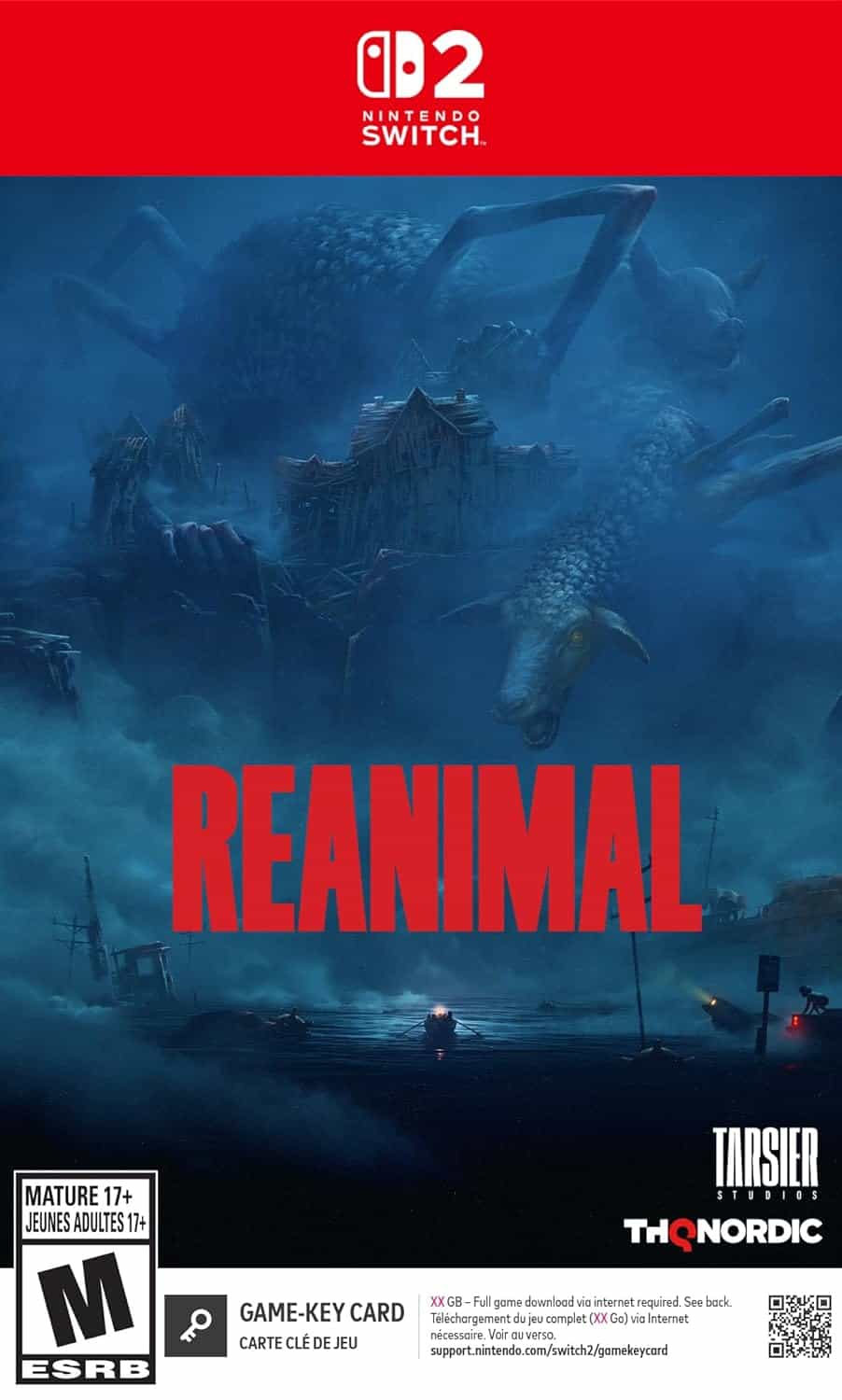 Reanimal Nintendo Switch game cover with a dark, mysterious creature and a stormy background.