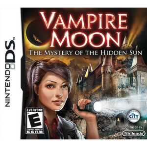 Vampire Moon game cover with a woman holding a flashlight in front of a haunted castle.