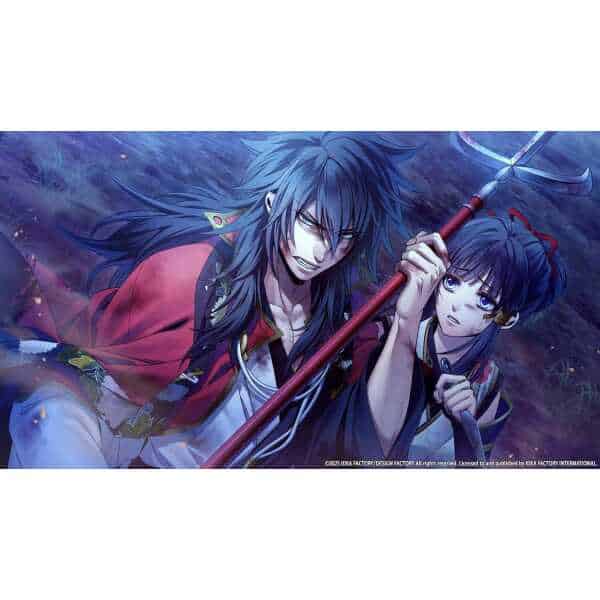 Homura from The Crimson Warriors wielding a spear in a dark forest.