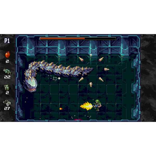 Classic sci-fi shooter game with spaceship and alien creature.