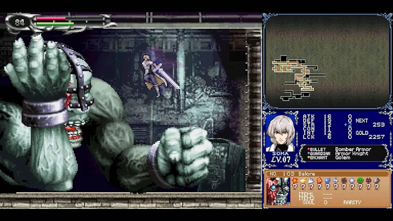 Pixel art action game featuring a giant monster and hero combat scene.
