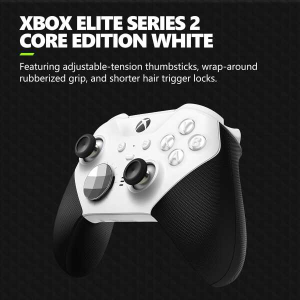 White Xbox Series X Elite Series 2 wireless controller with adjustable tension thumbsticks.