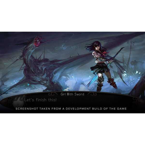 Girl wielding a sword in a dark fantasy setting, ready for battle.