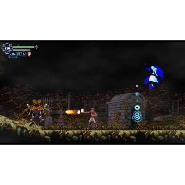 Pixel art action game scene with characters fighting in a dark, atmospheric environment.