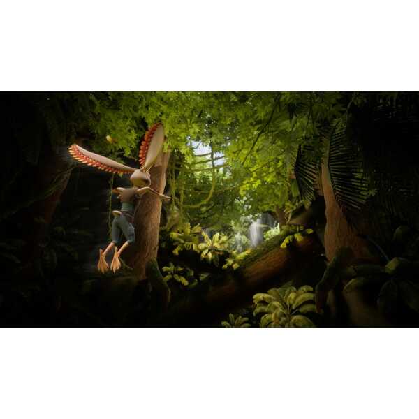 Chickenhare swinging in lush jungle for Treasure of Spiking Beard game.