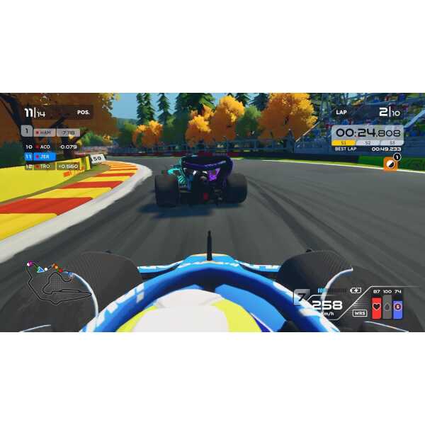 High-speed Formula Legends Legacy Edition race car on a vibrant racing track.