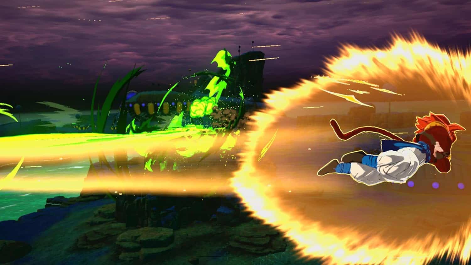 Intense Dragon Ball Z fight with energy blast and character in action.