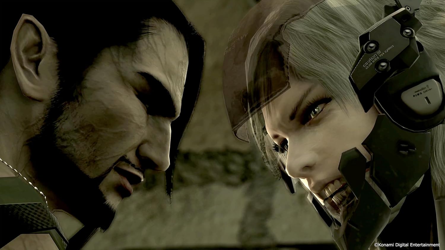 Intense futuristic gaming combat with two characters in a virtual environment.