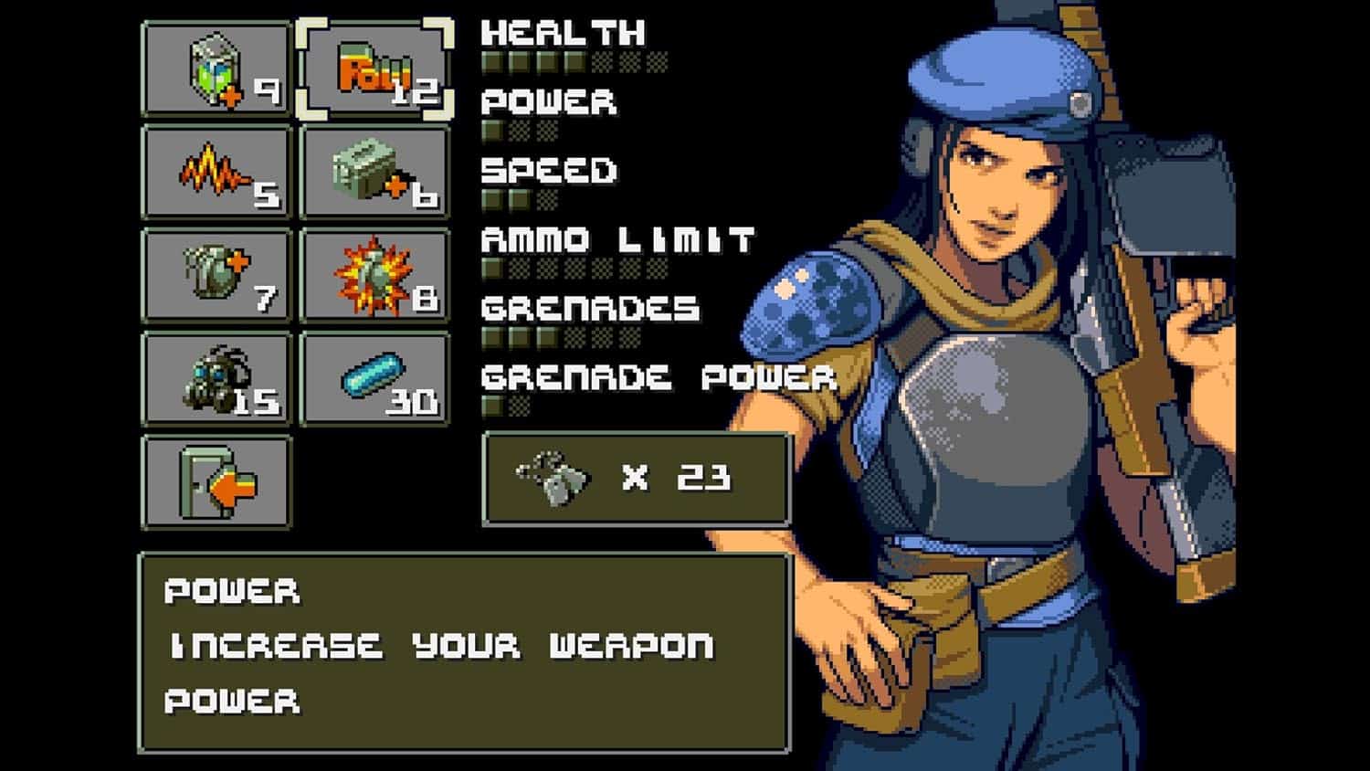 Female soldier holding a rifle in a tactical shooter game interface.